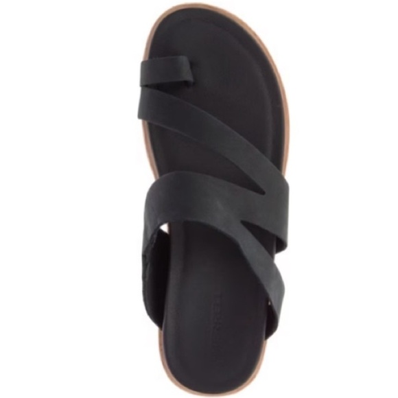 Merrell Shoes - Merrell Juno Black Leather Toe Loop Slip On Wrap Sandals